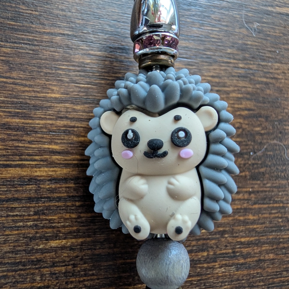 Cute Hedgehog Silicone Charm Pen - Gray & Cream